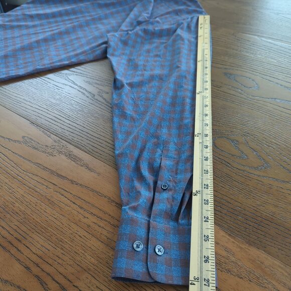 Bugatchi Classic Fit Mens Brown Blue Checkered Long Sleeve Button-Up Shirt sz XL - Picture 13 of 16